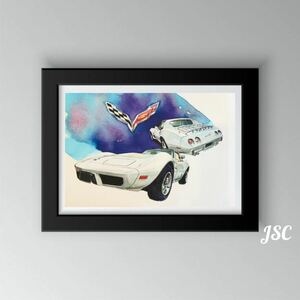  Corvette постер парусина PAC15 Mustang Challenger Dodge Camaro мускл машина акварельная живопись искусство интерьер смешанные товары гараж 