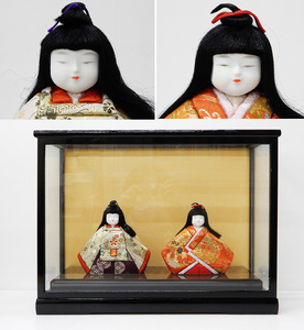 ** beautiful goods! doll hinaningyo wood grain included doll . butterfly tree . beautiful Tsu . Hinamatsuri peach. .. glass case attaching 