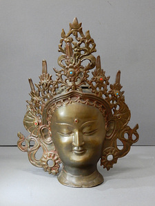 ◆◎多羅菩薩像 ターラー ブロンズ像 チベット仏教 仏頭 高さ37cm チベット密教 女神タラ胸像 アジアン雑貨 オブジェ