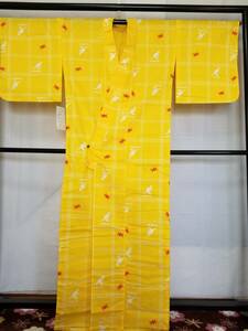 [. wheel ] prompt decision goods * new goods *50%OFF{ cotton 100%* red-blossomed plum tree ground * yukata }* height 168-.69* yellow color ground *... middle . kangaroo .. red writing sama * beautiful goods *N3267
