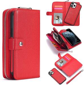 iPhone 13 pro leather case iPhone13 pro case iPhone 13 Pro cover notebook type card storage fastener attaching purse type red 