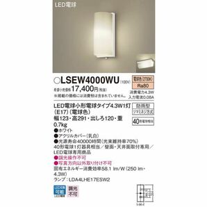 パナソニック LSEW4000WU 天井直付型 壁直付型 LED 電球色 ポーチライト 防雨型 白熱電球40形1灯器具相当