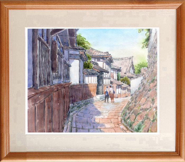 ★Aquarelle★Peinture originale Résidence samouraï Ville d'Usuki #499, Peinture, aquarelle, Nature, Peinture de paysage