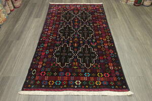 NEW　多色使いの美しいペルシアンバルーチ　手織り絨毯　部族絨毯　トライバルラグ　アクセントラグ　113x194cm　＃141