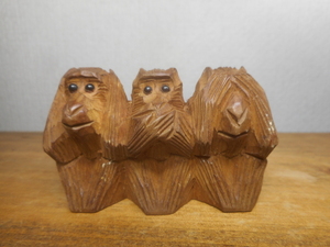 木彫り　三猿　ビンテージ　置物　見ざる聞かざる言わざる