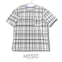 HoSIO オジオ チェック柄 コットン クルーネック 半袖 Tシャツ カットソー メンズ Lサイズ ホワイト ブラック イタリア製_画像1