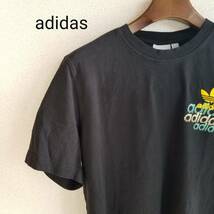 adidas アディダス プリントTシャツ トップス クルーネック 半袖 無地 ブランドロゴ ユニセックス スポーティ ブラック サイズL ｍ618_画像1