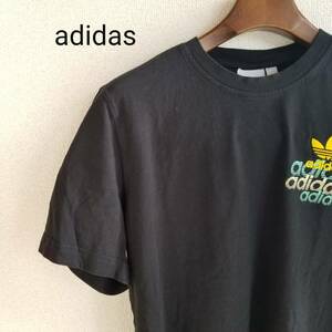 adidas アディダス プリントTシャツ トップス クルーネック 半袖 無地 ブランドロゴ ユニセックス スポーティ ブラック サイズL ｍ618