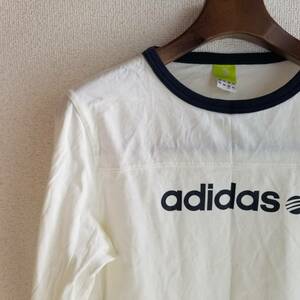 adidas アディダス Tシャツ カットソー トップス コットン100％ ロゴ ラウンドネック 重ね着 バイカラー ホワイト系 サイズM aa204