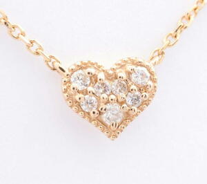  Agete agete Mill удар . Heart pave diamond колье K18YG 0.04ct