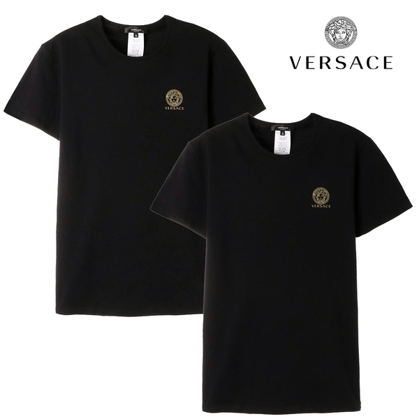 送料無料 10 VERSACE ヴェルサーチ AU10193 A232741 ブラック メデューサ クールネック 2枚セット 半袖 Tシャツ size 4