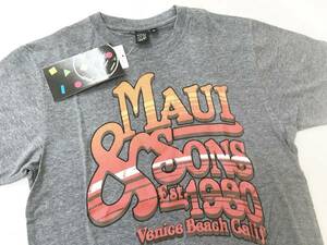 ◆マウイアンドサンズ/MAUI&SONS◆ロゴプリント/半袖Tシャツ：チャコールグレー　メンズM