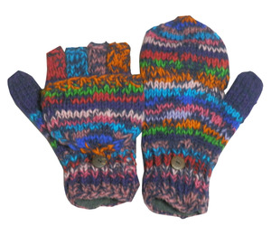 ■アジアン衣料　ネパール手編みカバー付き指なし手袋（NSG-42）