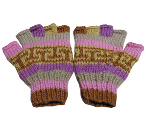 ■☆アジアン衣料　ネパール手編み指なし手袋（NGS-36）