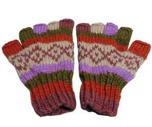 ■☆アジアン衣料　ネパール手編み指なし手袋（NGS-2）