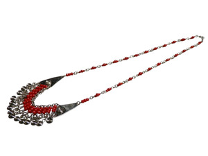 Art hand Auction ■手工制作的带红色珠子的漩涡项链(BUC-3), 女士配饰, 颈链, 其他的