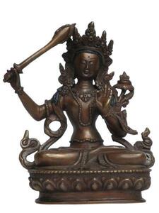 ■☆アジアン雑貨　ネパール仏像　銅製　文殊菩薩像（BS-15）