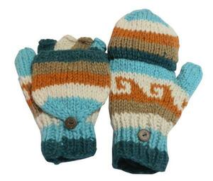 ■アジアン衣料 ネパール手編みカバー付き指なし手袋（NSG-31）