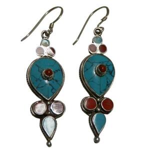 #* Asian miscellaneous goods ne pearl turquoise * earrings (P-5)