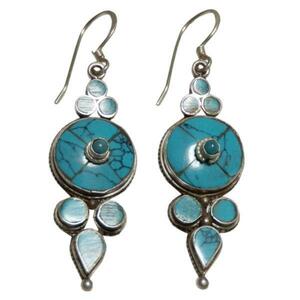 #* Asian miscellaneous goods ne pearl turquoise . mountain coral earrings (P-1)