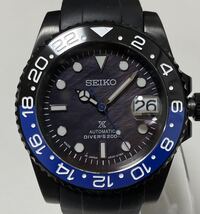 1円～ SEIKO カスタム 裏スケ 青 黒 GMT ダイバーズ mod ブルー 自動巻 手巻き セイコー nh35 seikomod シェル ウォッチ 腕時計 _画像3