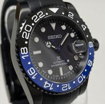 1円～ SEIKO カスタム 裏スケ 青 黒 GMT ダイバーズ mod ブルー 自動巻 手巻き セイコー nh35 seikomod シェル ウォッチ 腕時計 _画像2