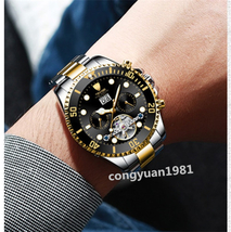 【人気】 メンズ高級腕時計 機械式自動巻 トゥールビヨン カレンダー 曜日表示 夜光 防水 紳士ウォッチ 仕事 6色選択 G/B_画像8