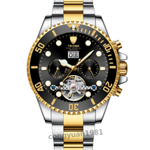 【人気】 メンズ高級腕時計 機械式自動巻 トゥールビヨン カレンダー 曜日表示 夜光 防水 紳士ウォッチ 仕事 6色選択 G/B_画像5