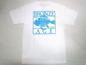 JB即決 BRONZE AGE ブロンズエイジ 限定ネオンカラーシリーズ スクエア フィッシュ Tシャツ 白xターコイズ Sサイズ 新品 USA