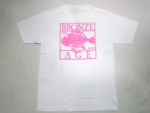 JB即決 BRONZE AGE ブロンズエイジ 限定ネオンカラーシリーズ スクエア フィッシュ Tシャツ 白xピンク Sサイズ 新品 80 USA