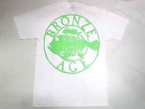 JB即決 BRONZE AGE ブロンズエイジ 限定ネオンカラーシリーズ ROUND ラウンド サークル フィッシュ Tシャツ 白xグリーン Mサイズ 新品 USA