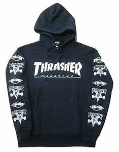 JB即決 THRASHER スラッシャー MAG LOGO　MULTI-E HOOD マグロゴ ダイヤ&ゴート プルオーバーフードスウェット パーカー 紺 Mサイズ 新品