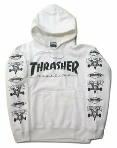 JB即決 THRASHER スラッシャー MAG LOGO　MULTI-E HOOD マグロゴ ダイヤ&ゴート プルオーバーフードスウェット パーカー 白 XLサイズ 新品