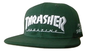 JB即決 THRASHER スラッシャー ３D MAG LOGO SKATE&DESTORY SAD サイド刺繍 スナップバック キャップ 緑 グリーン　新品　CAP VANS