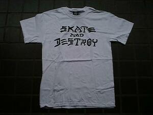 JB即決 THRASHER スラッシャー SKATE&DESTROY SAD S&D スケートアンドデストロイ ロゴ Tシャツ 白x黒 Mサイズ　新品