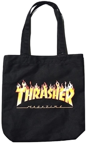 JB即決 THRASHER スラッシャー THC800 コットンキャンバス YELLOW FLAME イエローフレイム トートバッグ 黒 ブラックxフレーム 新品