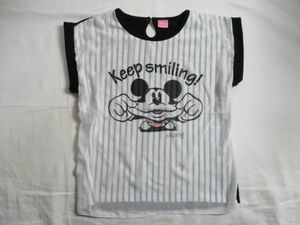 BD905【Disney・ミッキィーマウス】フェイクレイヤード　カットソー　Tシャツ　女児　白・黒　160