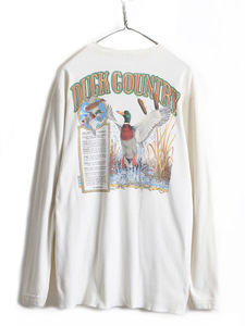 80s USA製 大きいサイズ XL ■ ヘンリーネック 両面 プリント 長袖 Tシャツ ( メンズ ) 80年代 アウトドア ハンティング リブ編み ロンT
