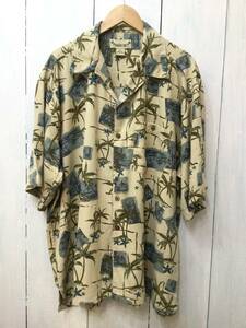 PARADISE COVES 美品 シルクシャツ アロハシャツ ハワイアン シルク 半袖開襟シャツ メンズXXL 大きめ ベージュ系 良品綺麗