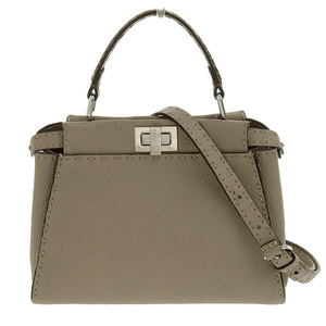 フェンディ FENDI ミニピーカブー セレリア 2WAY ハンドバッグ ショルダーバッグ レザー パイソン グレージュ 8BN244 中古 新入荷 OB0991