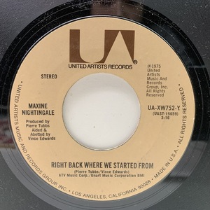 【アルバム未収録もカップリング】良好!! 7インチ USオリジナル MAXINE NIGHTINGALE Right Back Where We Started From ('75 United) 45RPM