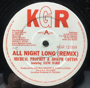 レア UKオンリー MICHAEL PROPHET And JOSEPH COTTON Featuring ALENE MARIE All Night Long - Remix (KGR KGR12 004) 12インチ 珍盤