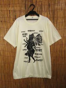 ③新品＊男女兼用＊生成り色＊コットン素材＊ガネーシャプリント＊半袖Ｔシャツ＊Ｌ 