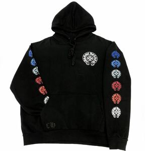 美品 CHROME HEARTS クロムハーツ マルチカラー ホースシュー プルオーバーパーカー 2212 304 4054 CHロゴ Lサイズ ブラック 送料無料