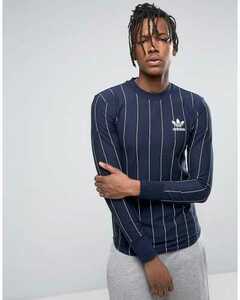  Adidas Originals в тонкую полоску длинный футболка long T cut and sewn редкий 2XO