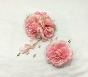 髪飾り/美品/ヘヤーアクセサリー/ピンク/花/フォーマル/着物/振袖/和装小物【ゆずりは】5697