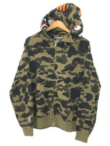 A BATHING APE◆CAMO SHARK FULL ZIP HOODIE/L/コットン/カーキ/カモフラ/1870-115-046_画像1