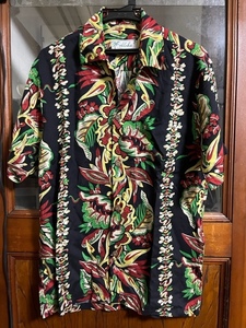 ◆　80'sアロハシャツ／MADE IN HAWAII クロ　S　USED　◆