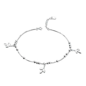  olive. leaf motif beads silver 925 anklet 