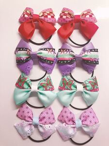 ハンドメイド 8個セット ヘアゴム リボン レース 鬼滅 好き グログランリボン ハンドメイド